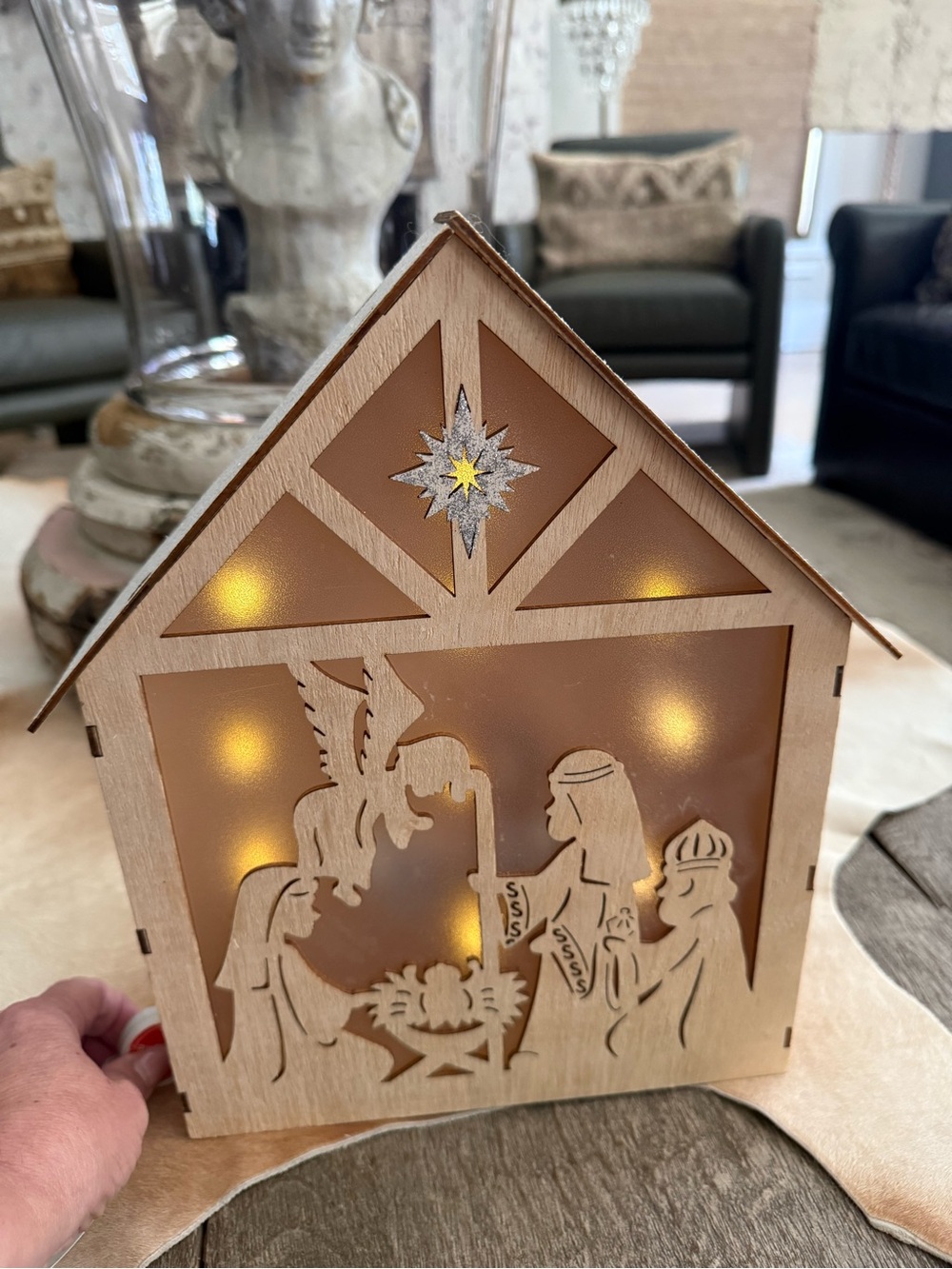 Brand NWT Natural Wooden Nativity LED Holiday Religious Decor
